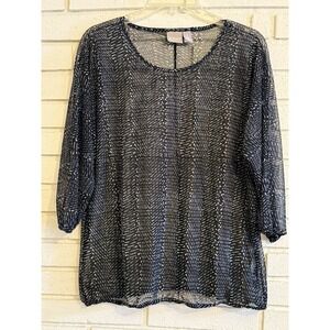 Chicos 2 Black Sheer Popover Long Sleeve Blouse Womens Size Large
